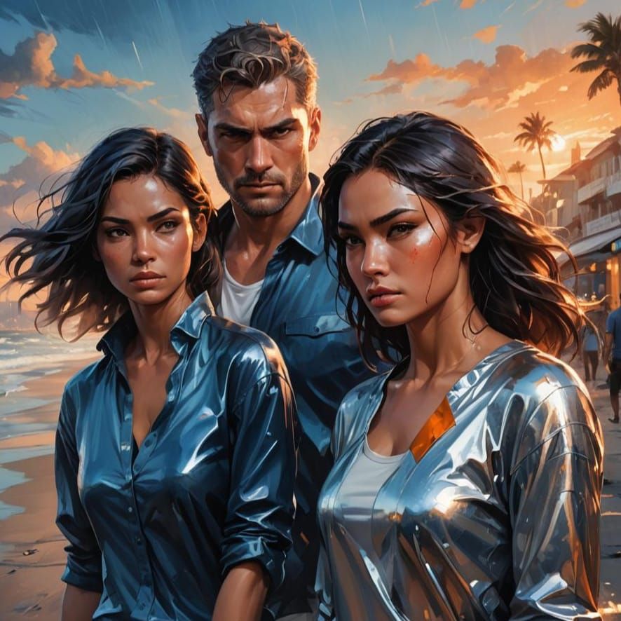 Black Sand Beach Portrait in Art Nouveau Style