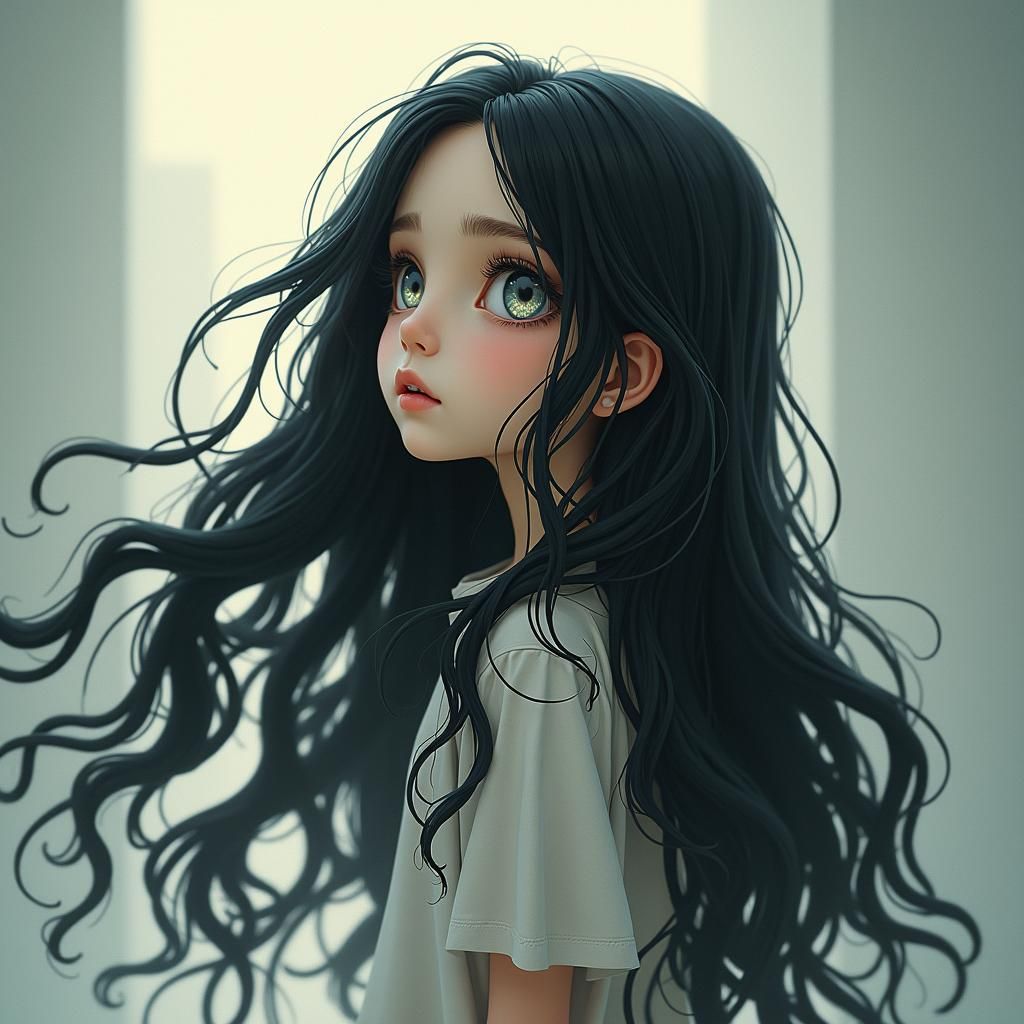 Dreamy Girl with Flowing Hair: Artgerm and McFarlane Style