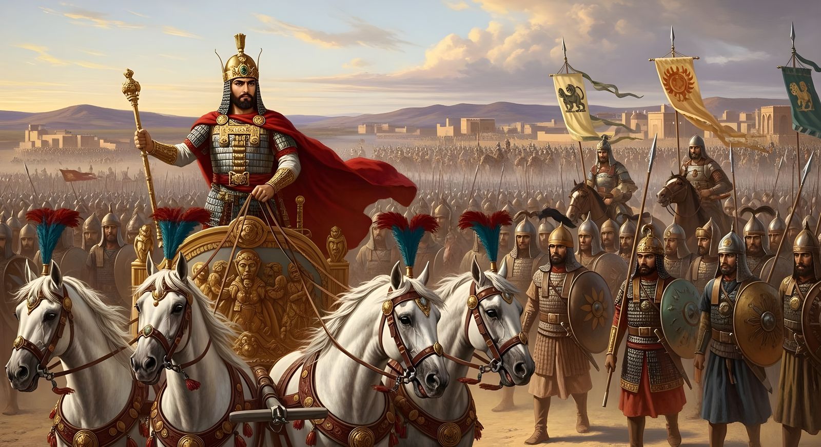 Persian King Cyrus Leads His Army on Chariot