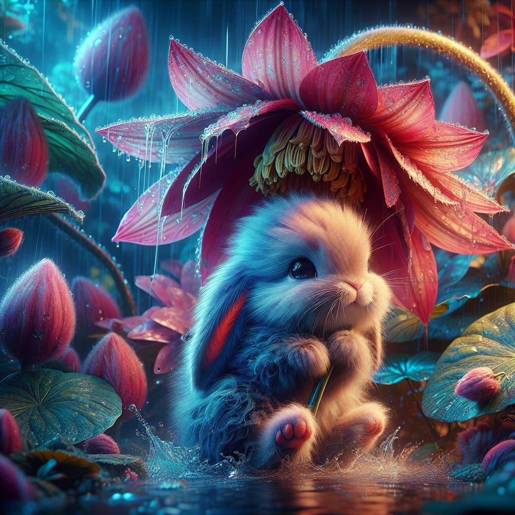 Magical Baby Bunny Takes Shelter in Fantastical Garden