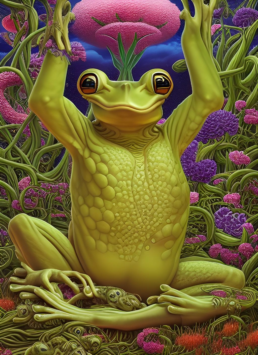 Gigantic Flower-Covered Frog in Dreamscape Style