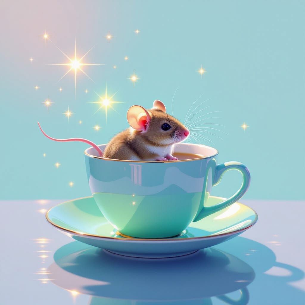 Mouse in Teacup: Minimalist Painting with Pastel Gradients
