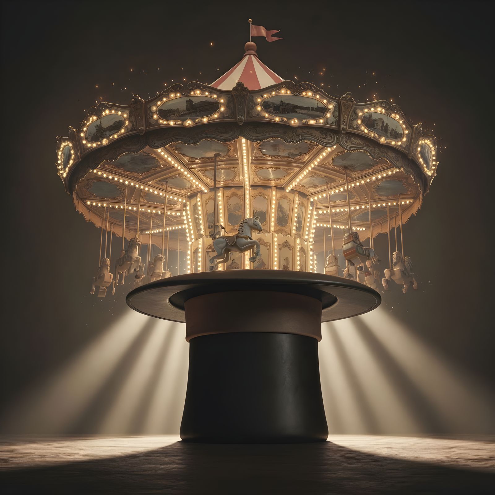 Vintage Circus Carousel Emerges From Magic Hat