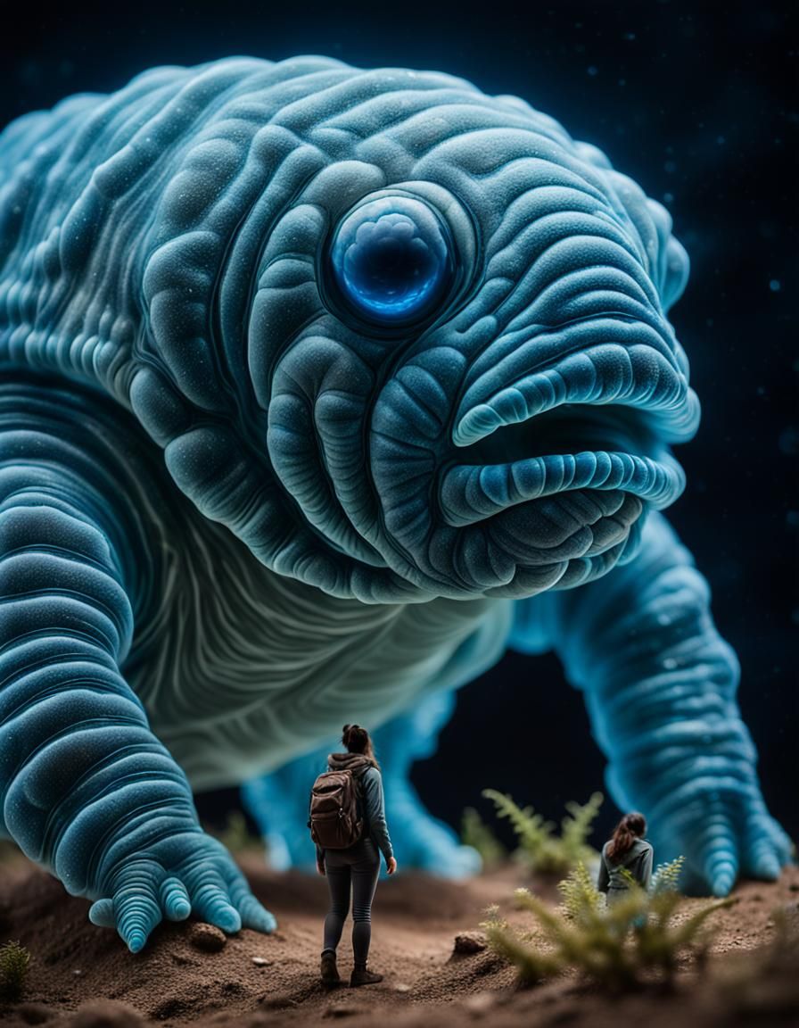 Explorer and Giant Tardigrade in Microscopic World