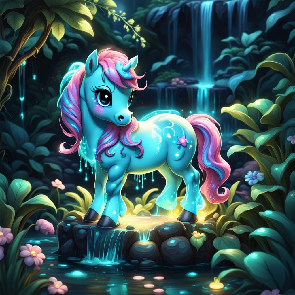 Bioluminescent Chibi Pony in Candyland Garden