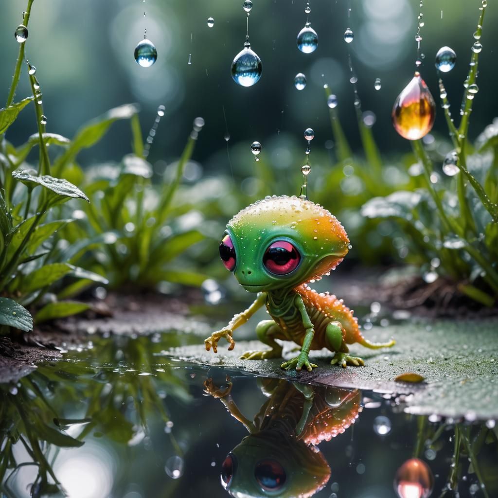 Alien Reflection in Dewdrop: Macro Photograph