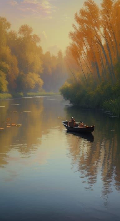 Impressionist Angler on Lotus River at Sunset