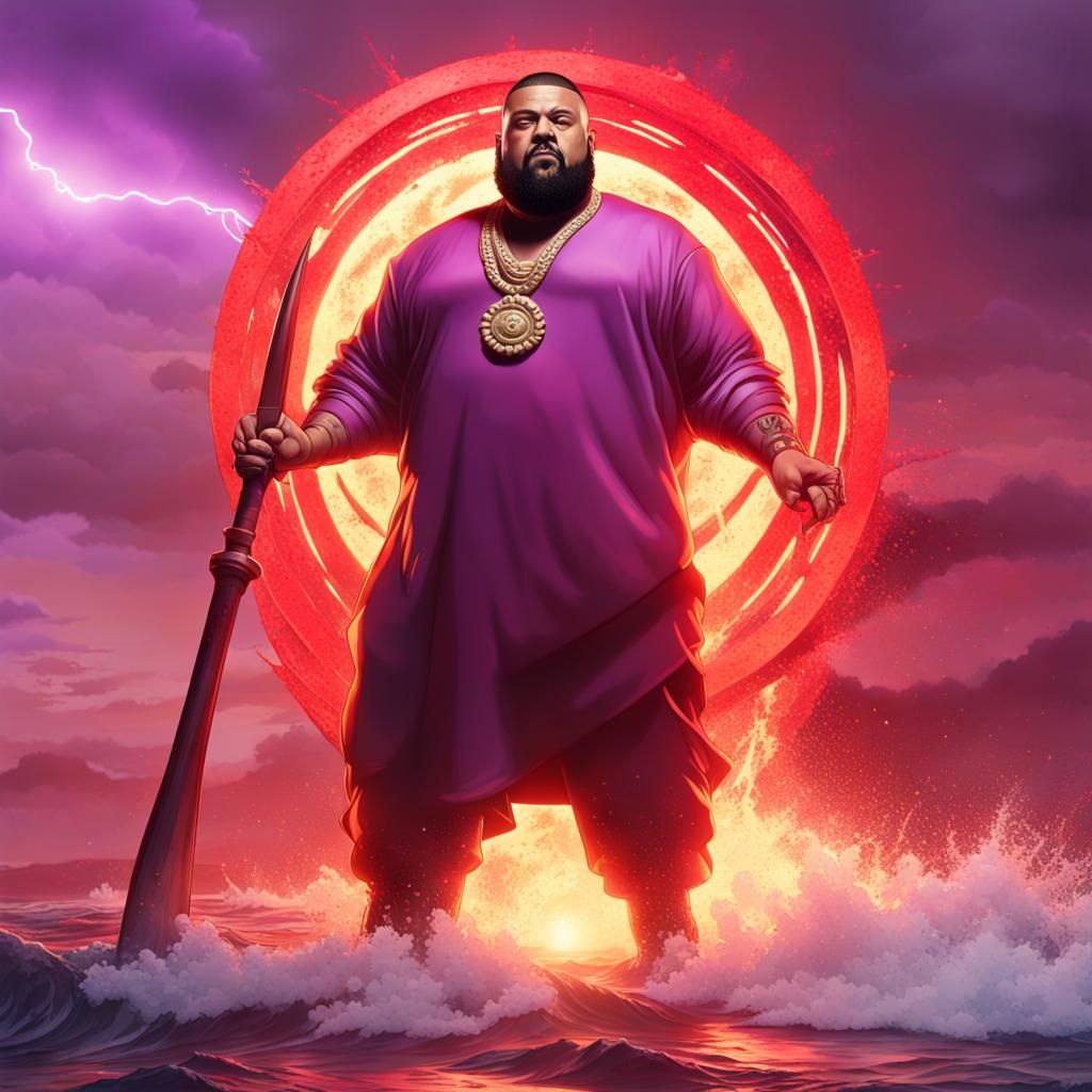 DJ Khaled Super Saiyan with Trident, Fantasy Art