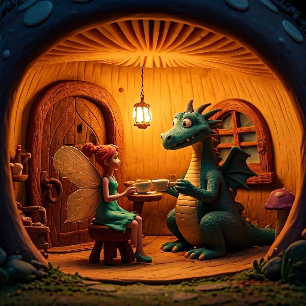 Claymation Dragon and Fairy Tea Party
