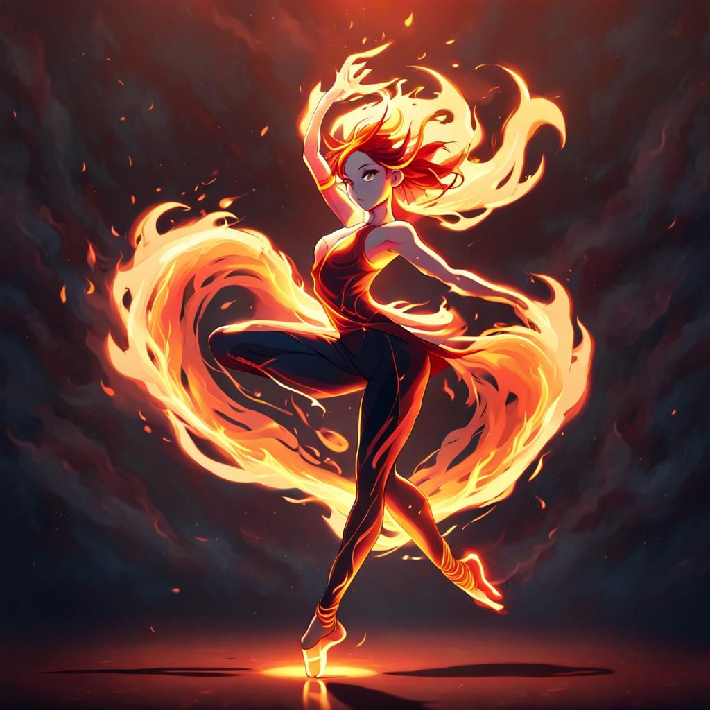 Anime Dancer Blazes Against Dark Background