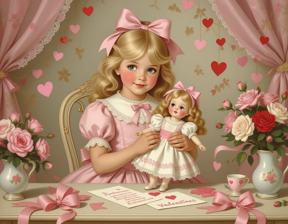 Victorian Girl Makes Valentines in Whimsical Style