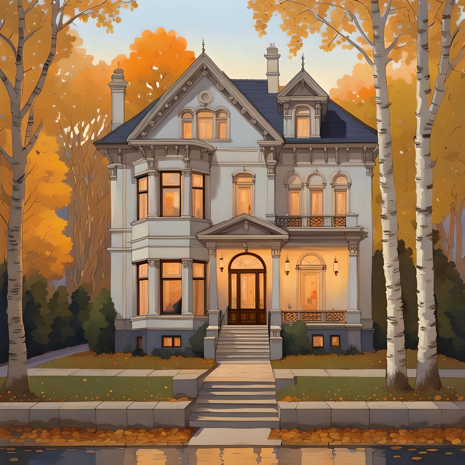 Beaux Arts Villa in Chicago: Gouache Architectural Sketch