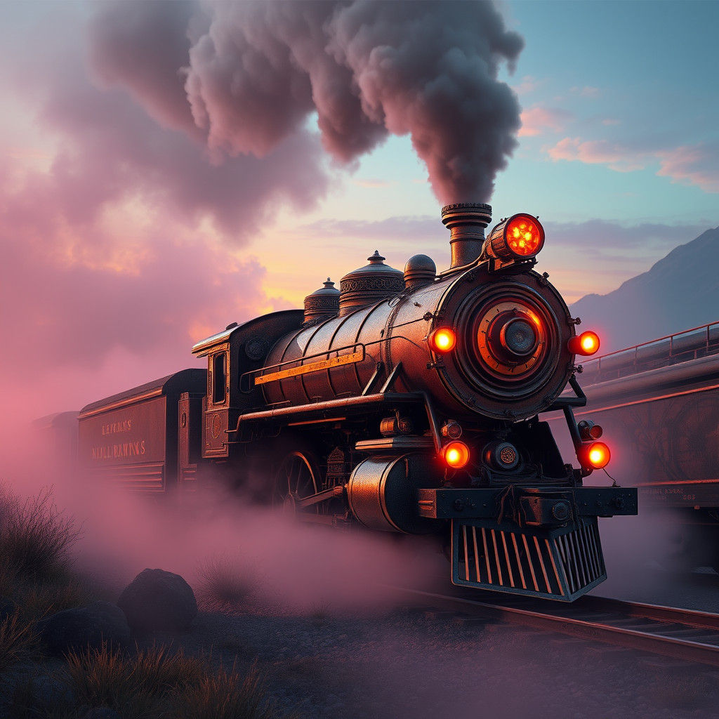Mystical Antique Train Emerges from Dreamlike Mist