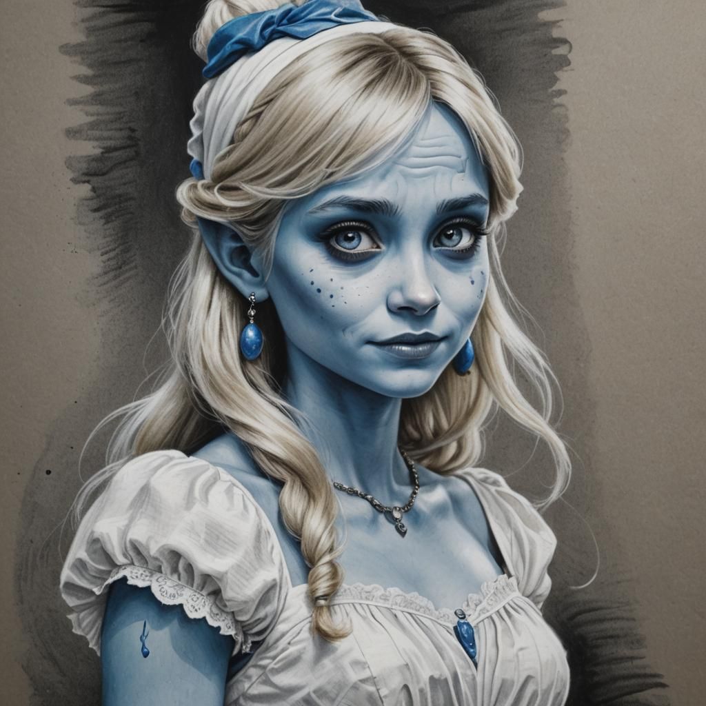 Realistic Live-Action Smurfette in Charcoal