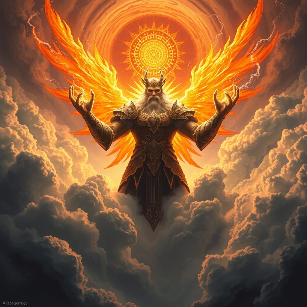 Majestic Taranis: Solar Deity in Digital Art Style