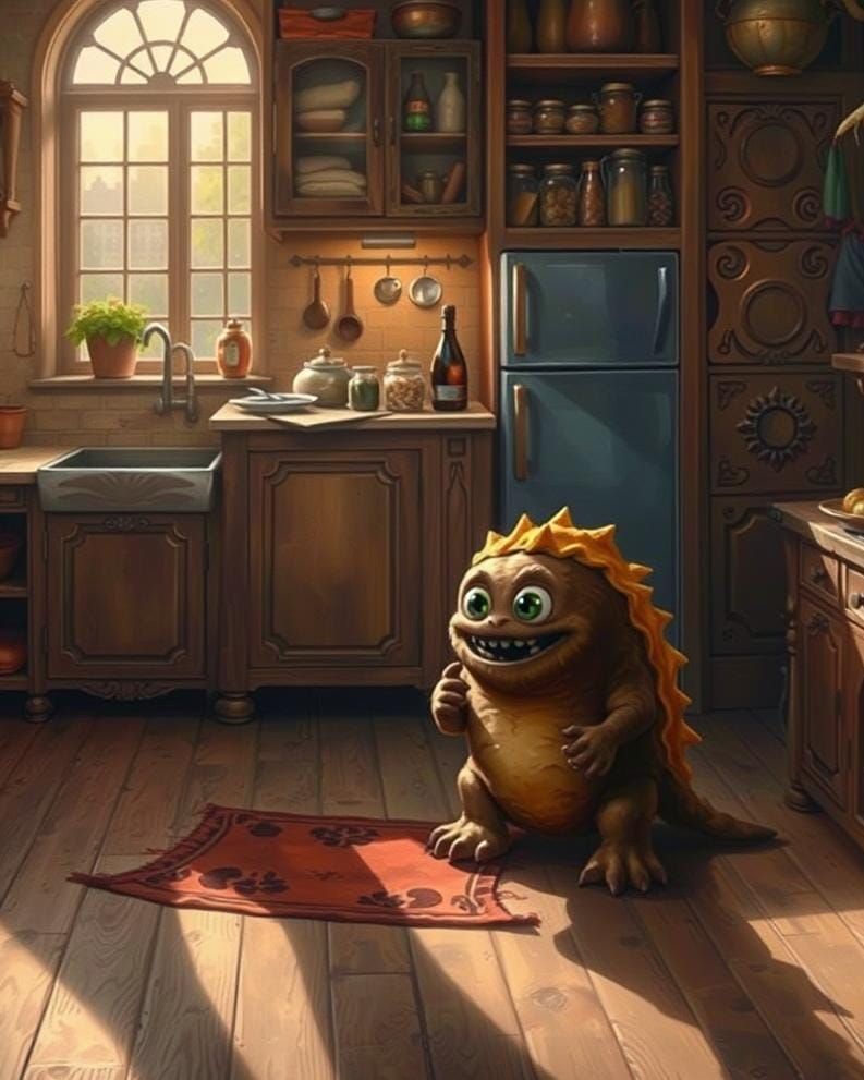 Calzone Monster in Victorian D&D Pantry