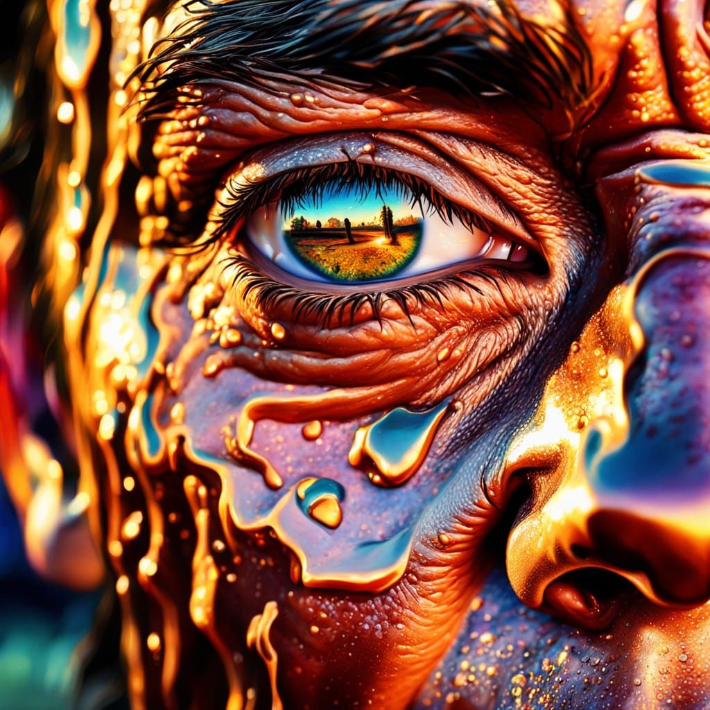 Surreal Close-up of Sweating Person in Desert