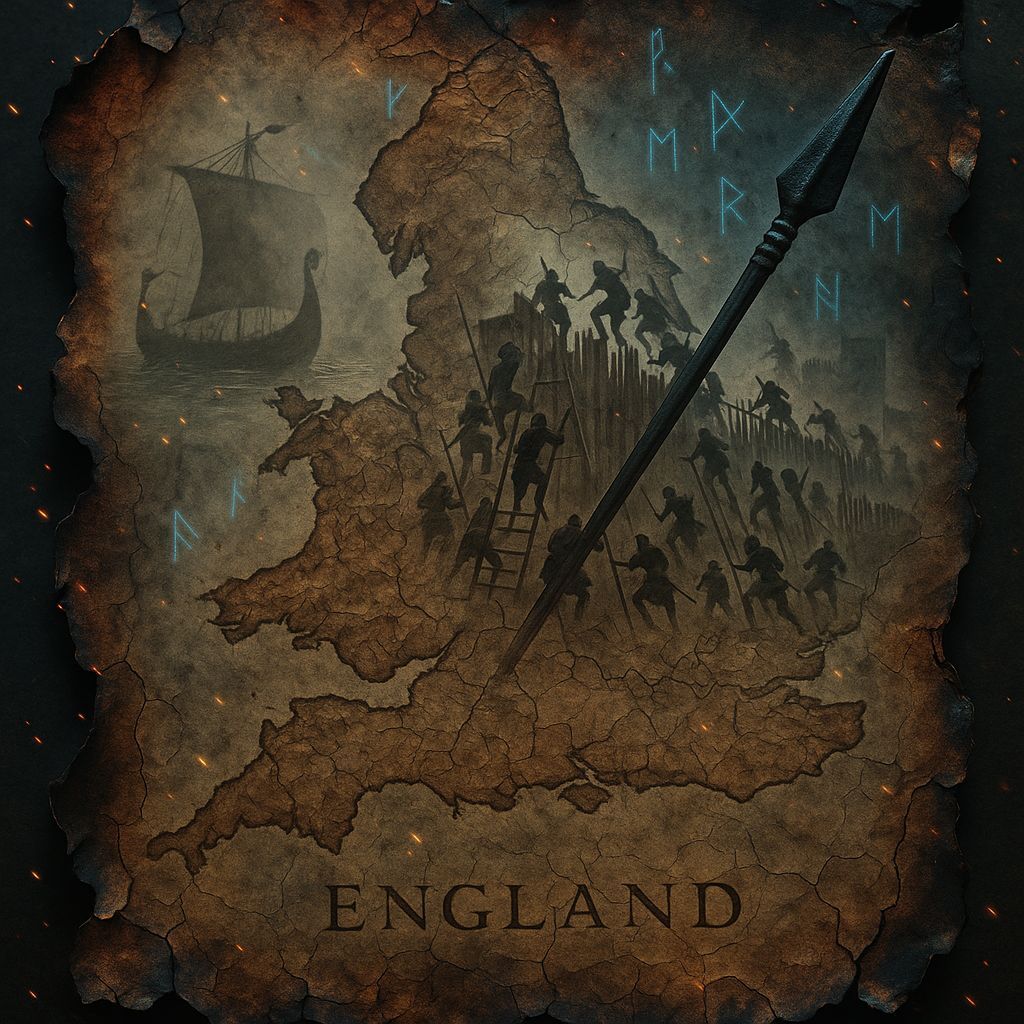Charred Map of England with Viking Siege Elements