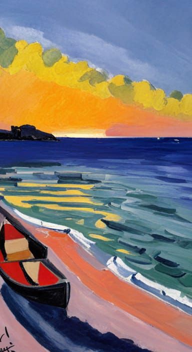 Beach Sunrise in the Style of Matisse
