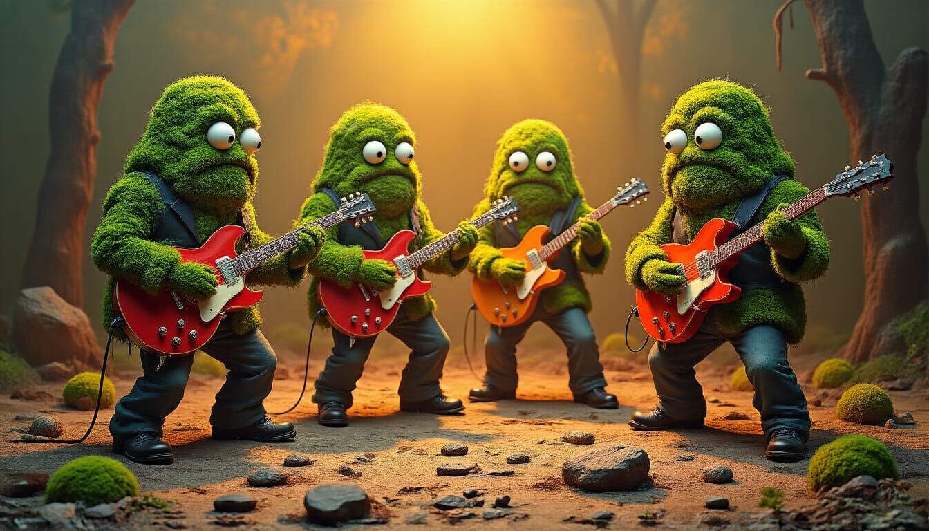 Mossy Rock Band Performs in Impasto Style