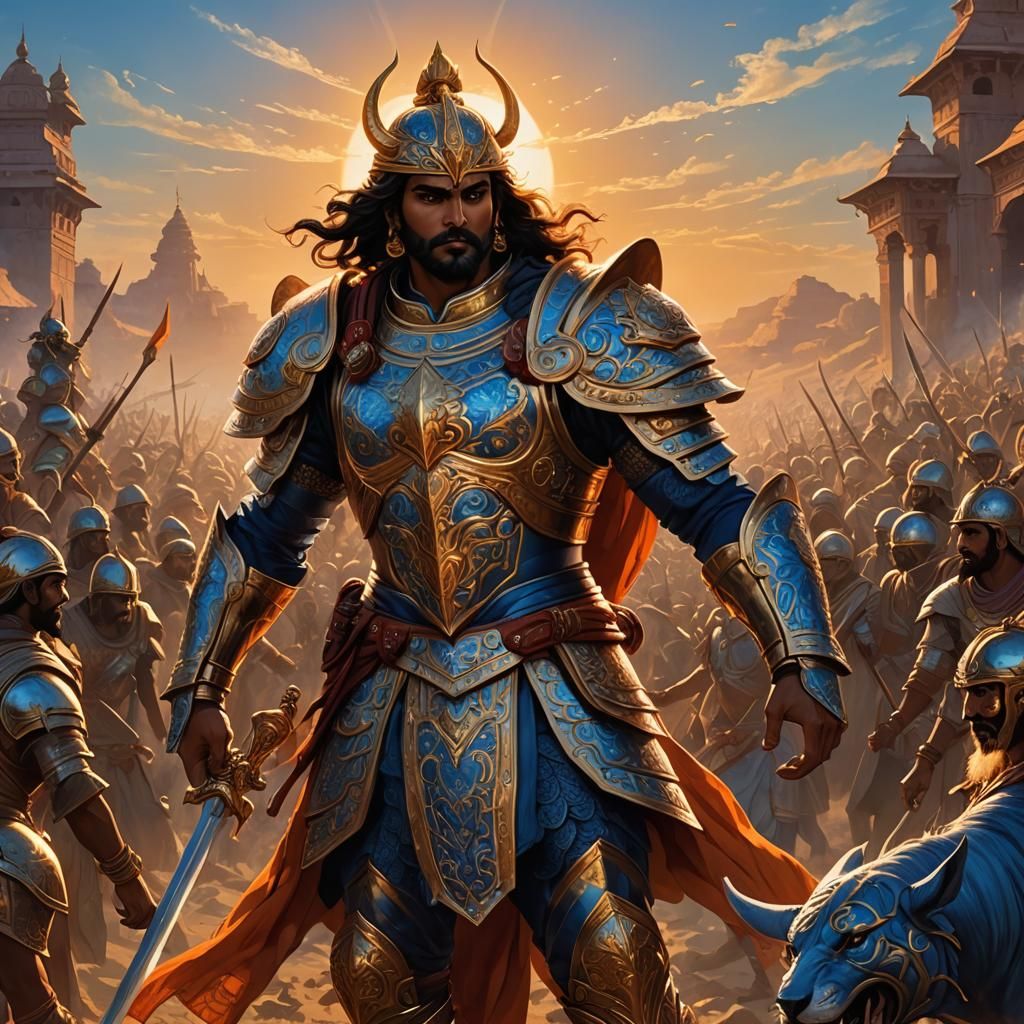 Karna on Battlefield in Gleaming Armor