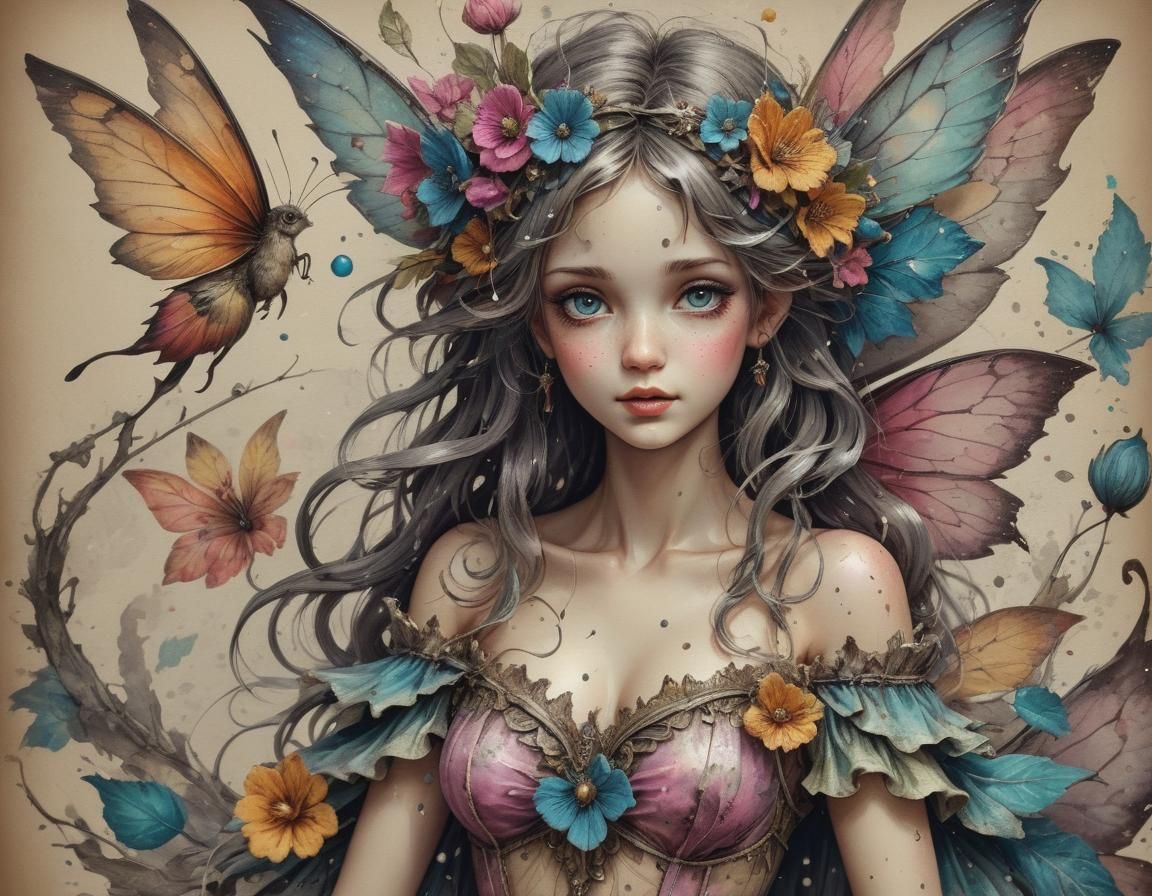 Gorgeous Vintage Fairy with Colorsplash Effects