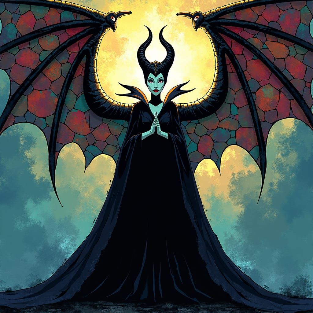 Maleficent Dragon Transformation in Comic Book Style
