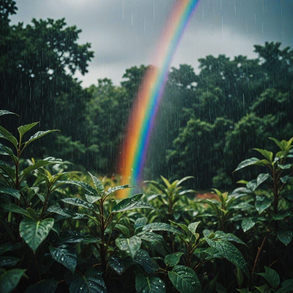 Rainbow Burst in Cinematic Film Style