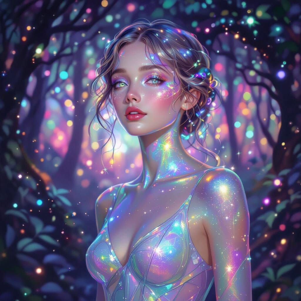 Ethereal Forest Goddess with Shimmering Skin