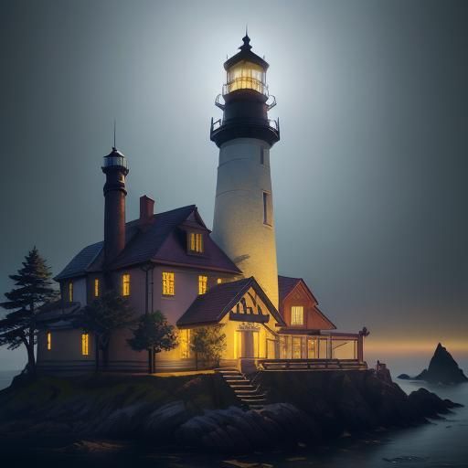 Umpqua Lighthouse Oregon: Dark Fantasy Concept Art