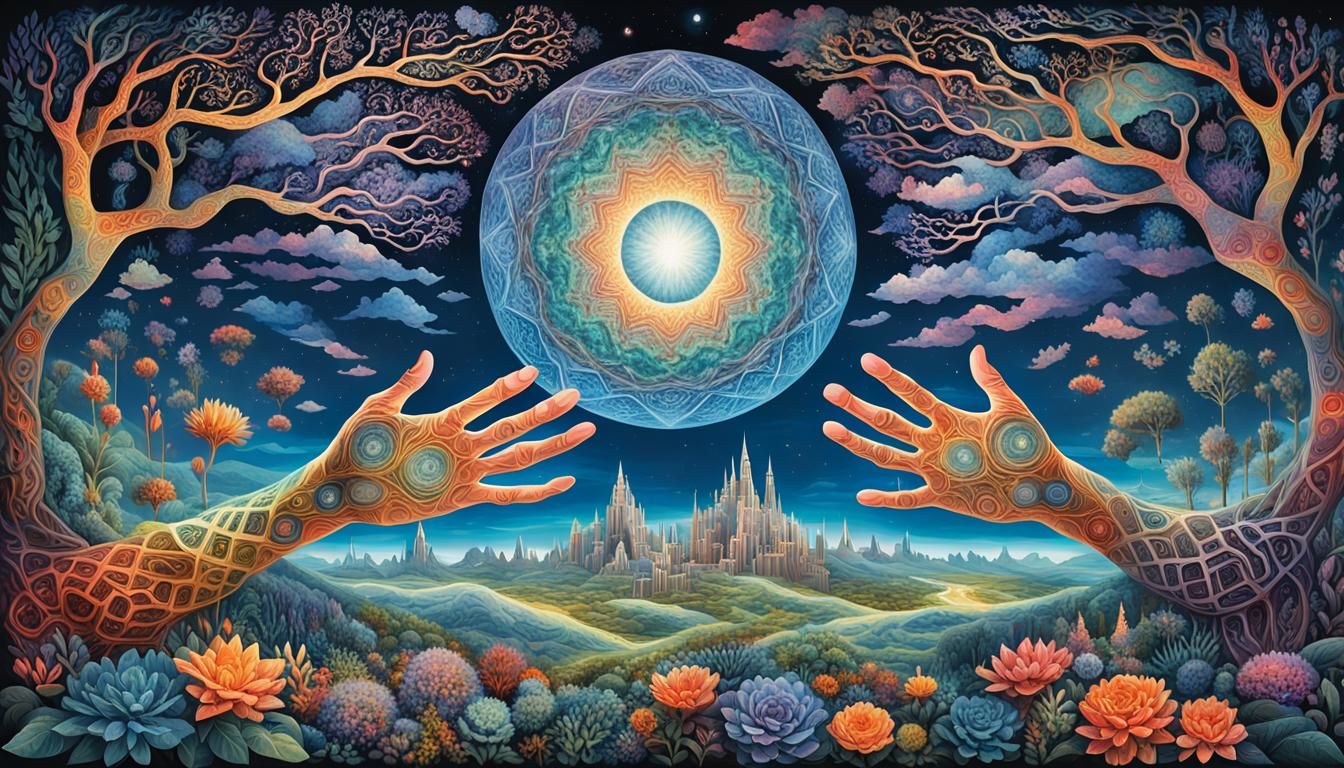 Intertwined Hands Revealing Dreamlike Mindscapes