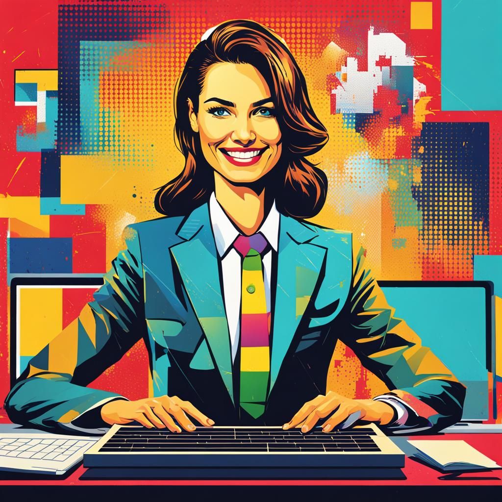 Businesswoman in Pop Art Style Digital Illustration