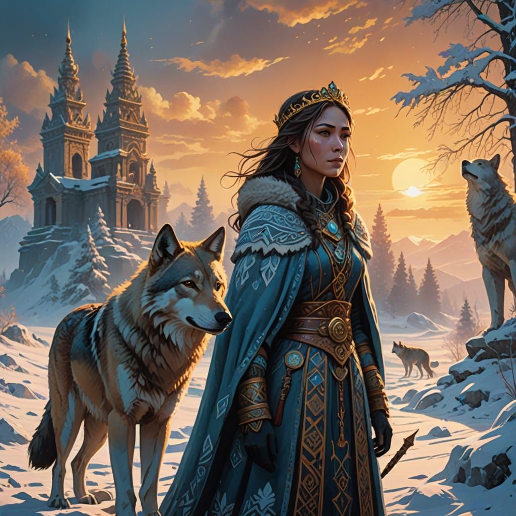 Ethereal Bashkir Goddess Homay in Ancient Siberian Winter La...