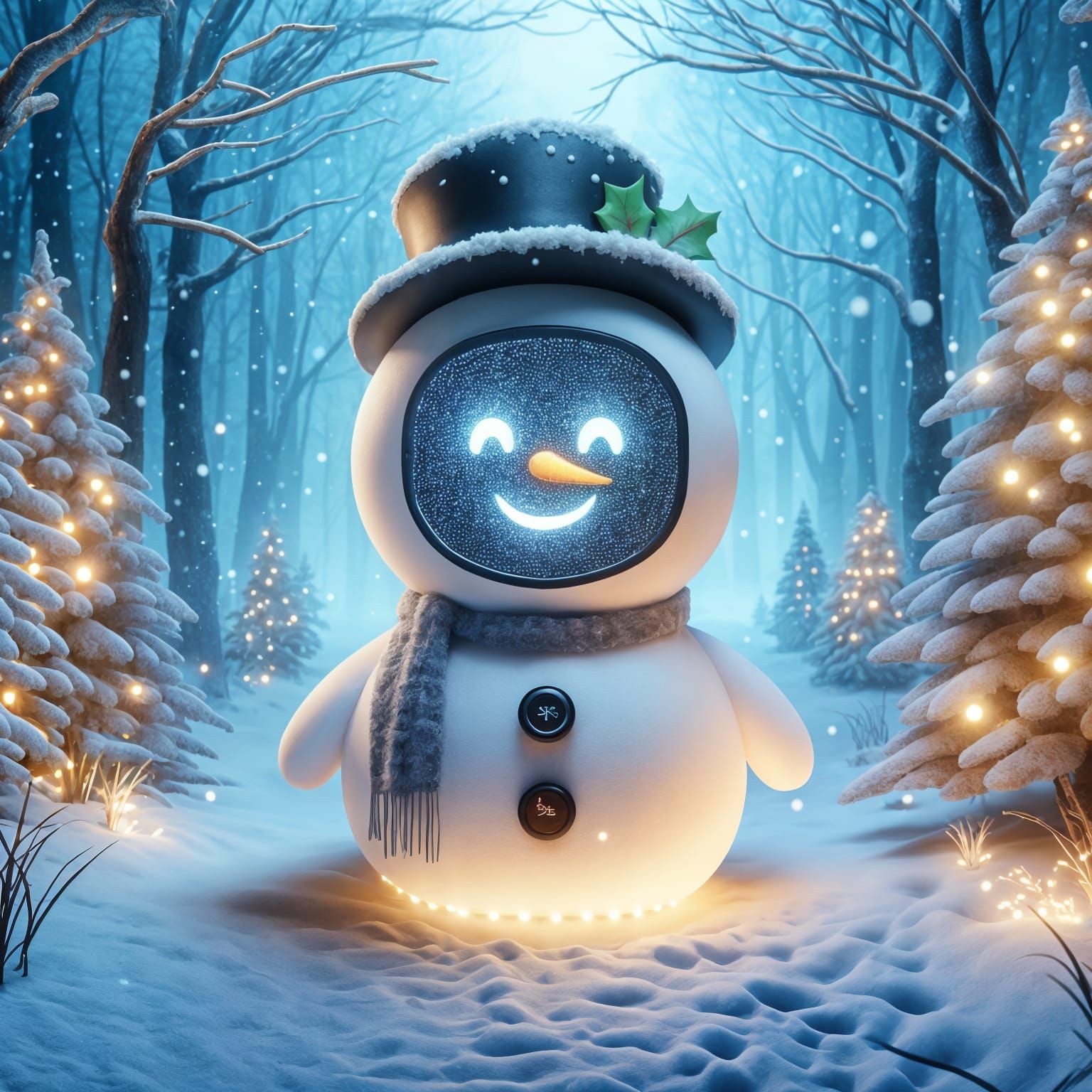 LED Mask Snowman in Enchanted Winter Forest