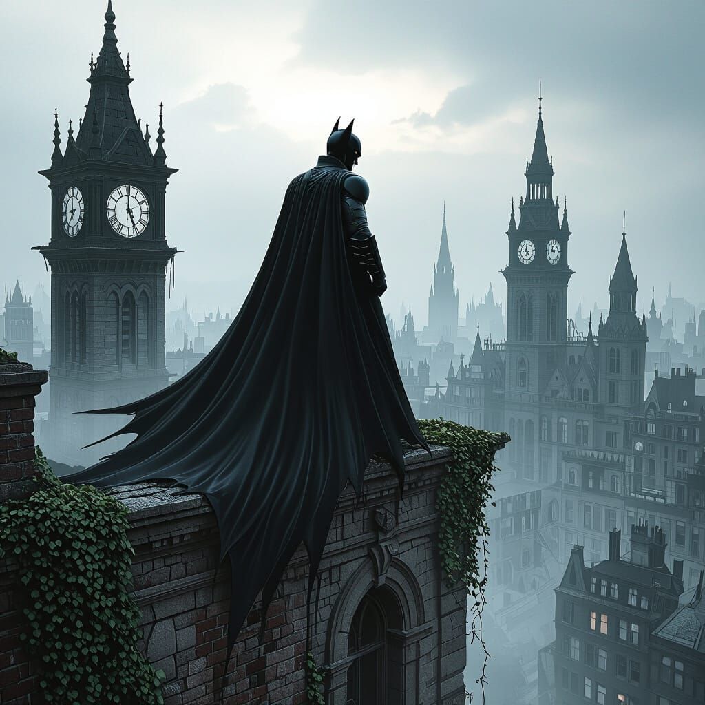Gothic Batman Overlooks Dark Victorian Cityscape