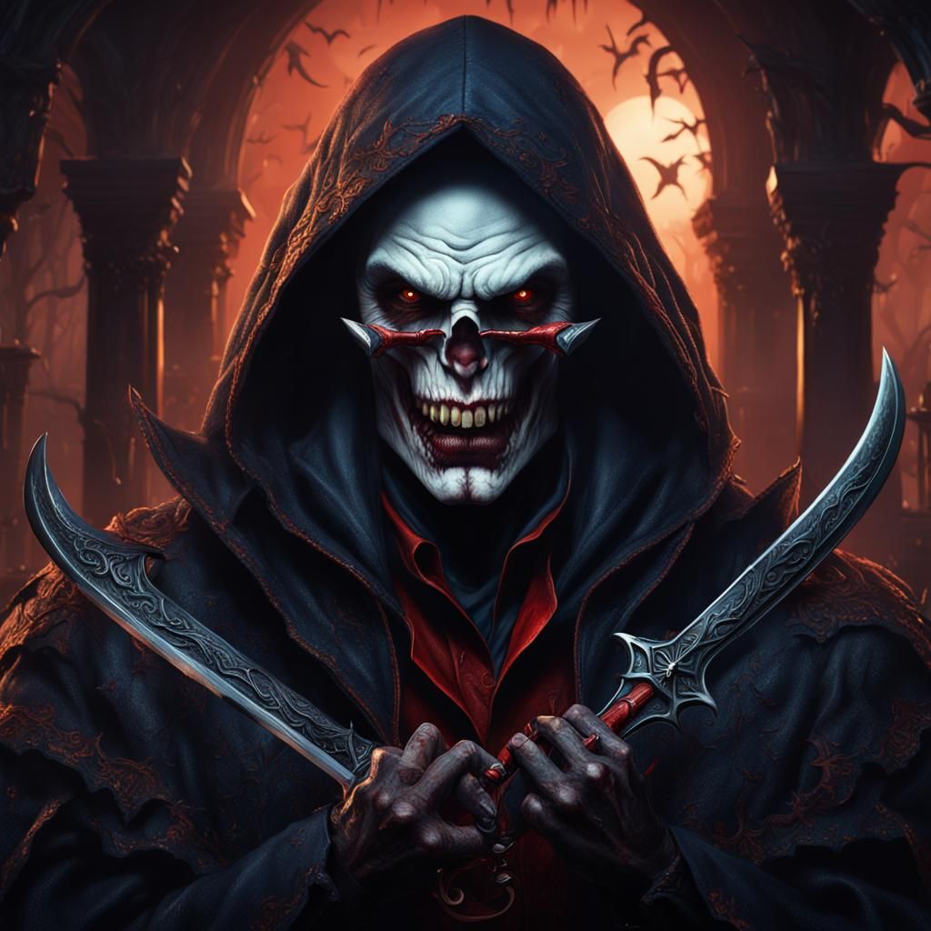 Vampire with Dagger: Detailed Matte Painting