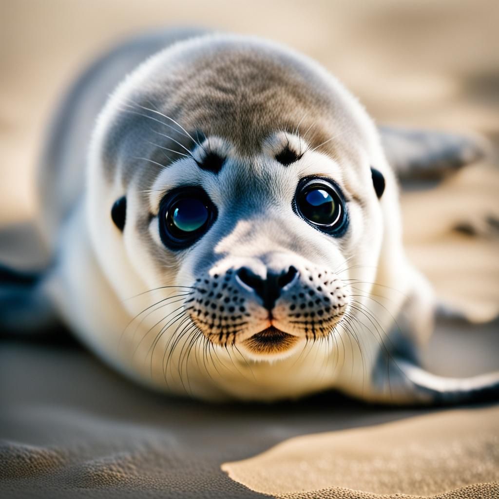 Adorable Wide-Eyed Baby Seals in Natural Light