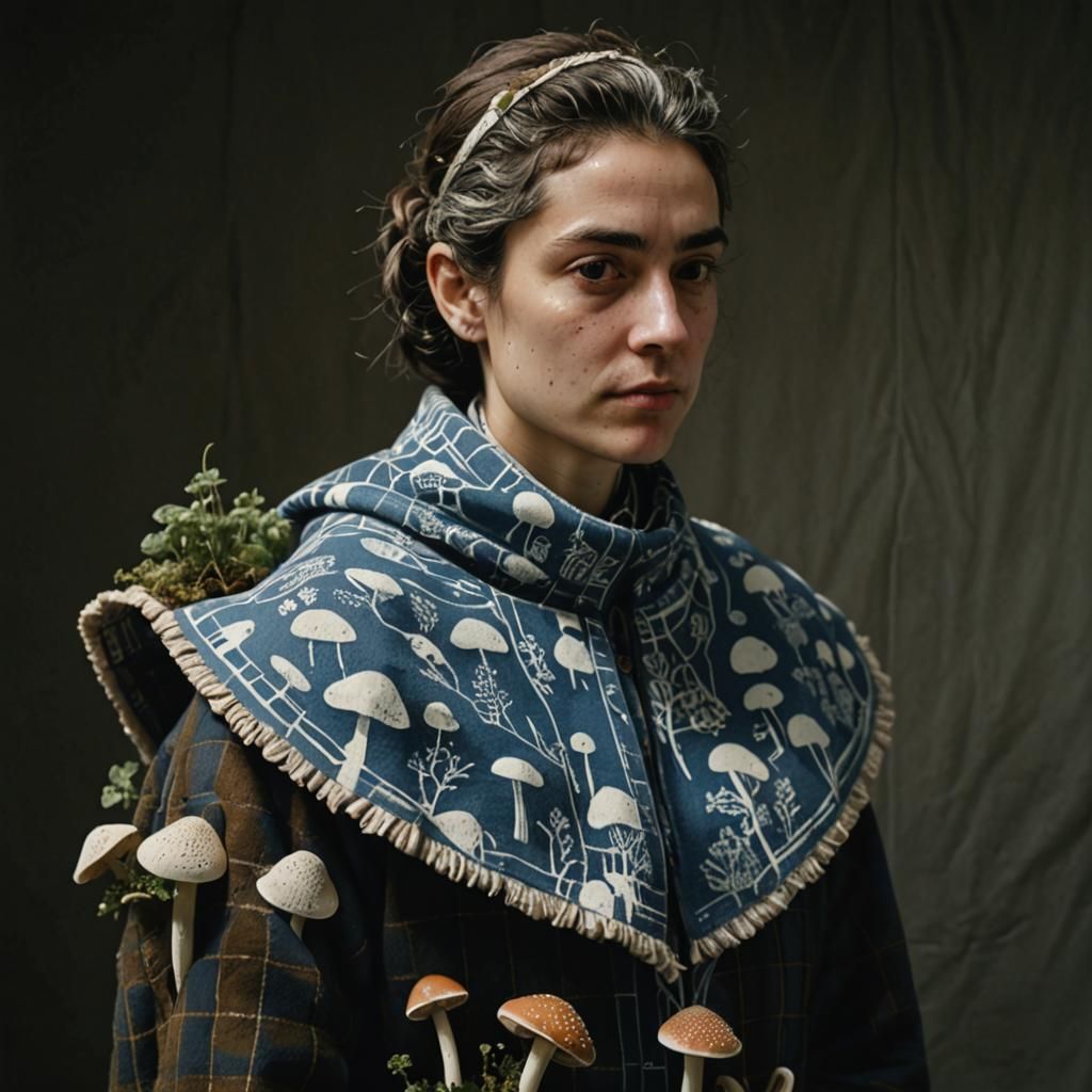 Italian Activists Tend Mushrooms: Linocut on Fabric