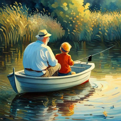 Hyperdetailed Image of Old Man and Toddler Fishing