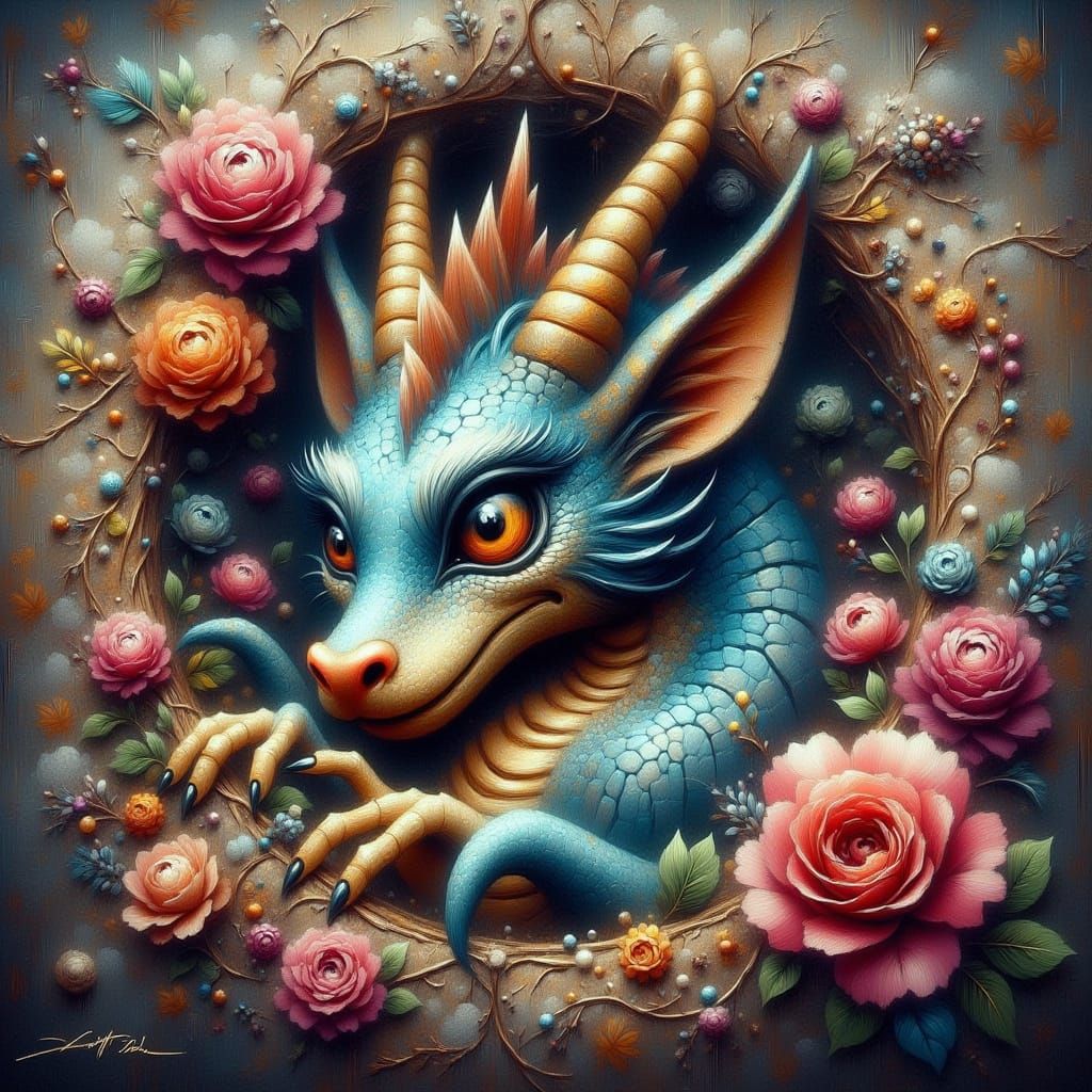 Cute Dragon Nest in Dark-Synth Surreal Style