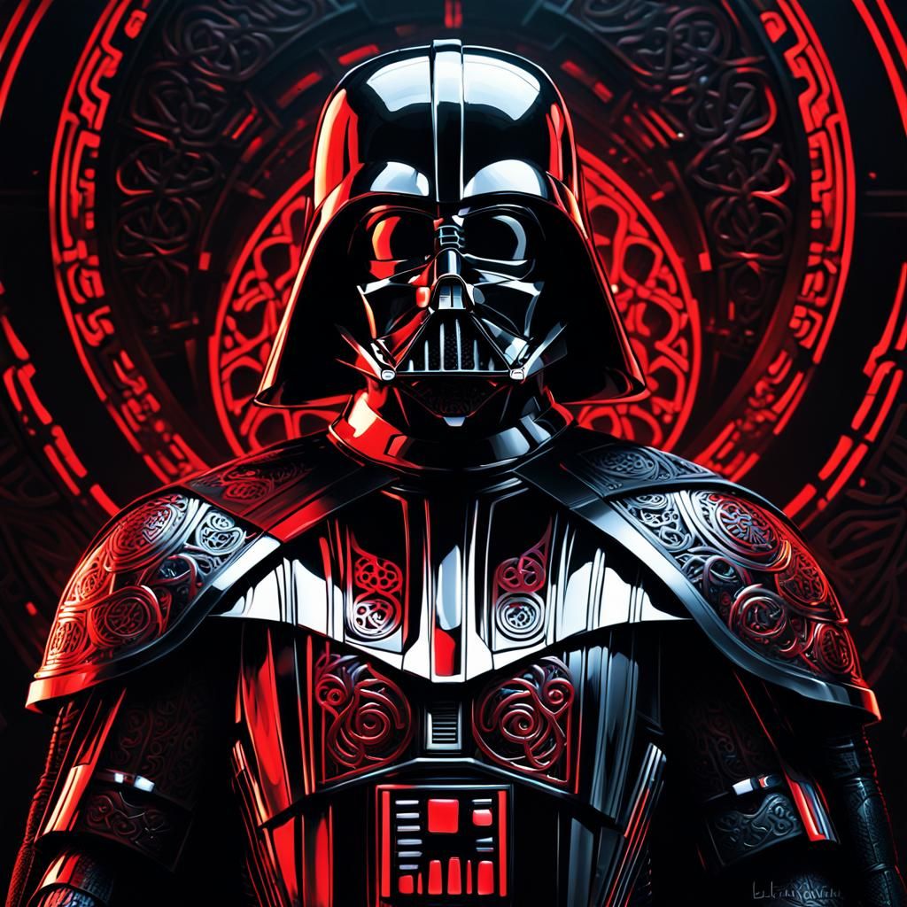 Chrome Darth Vader with Celtic LED Pattern, Sci-Fi Art