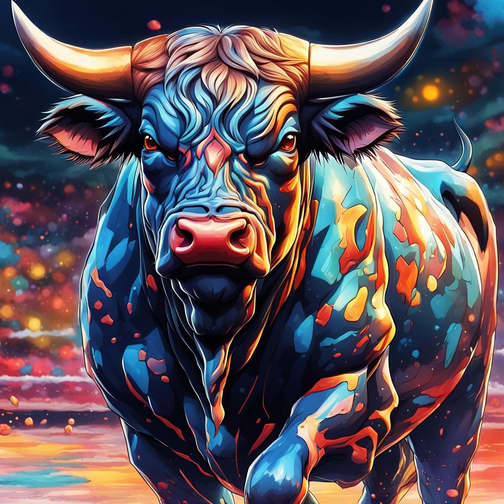 Anime Style Bull Hyperrealistic Detailed Illustration
