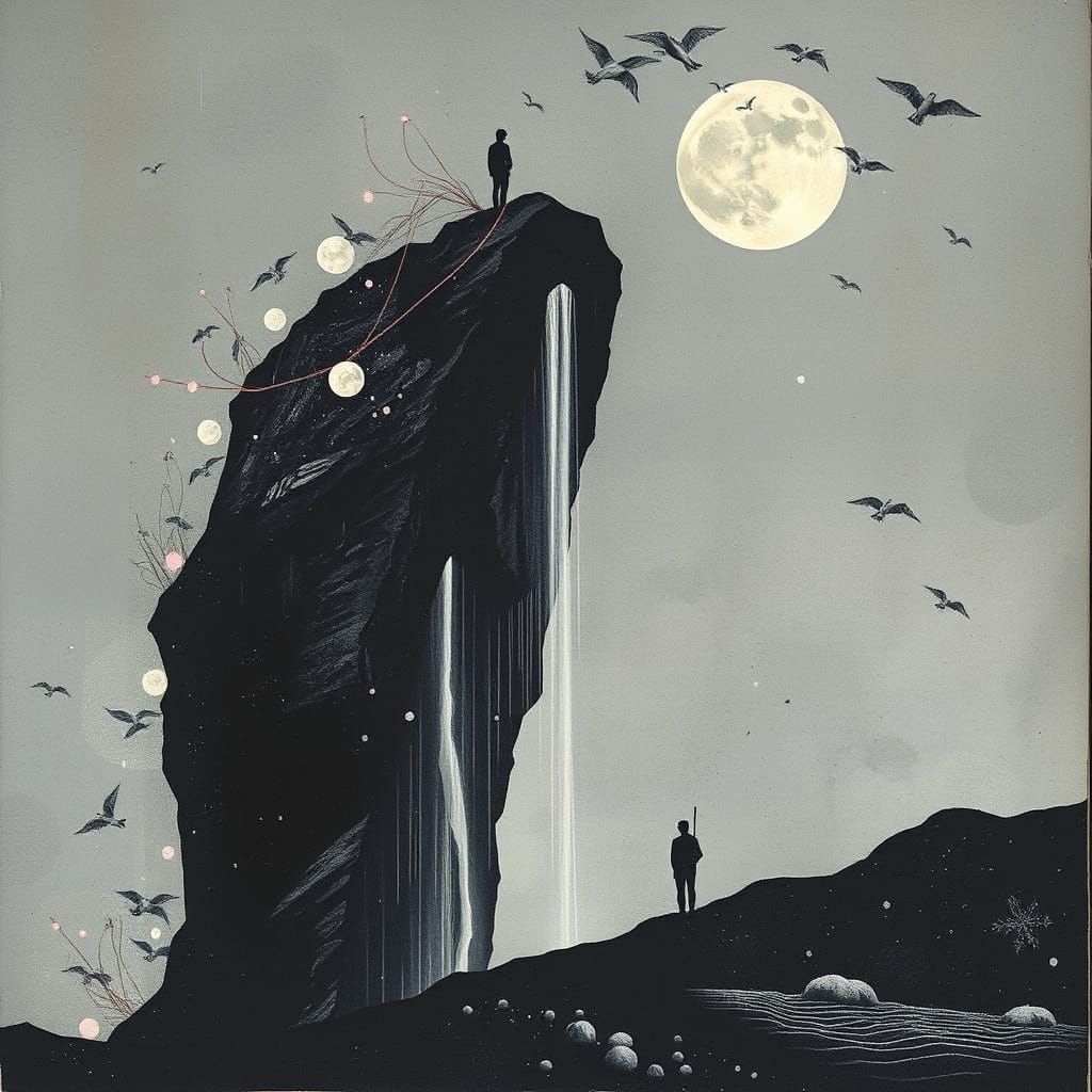 The Moon Falls: Icelandic Art Collage