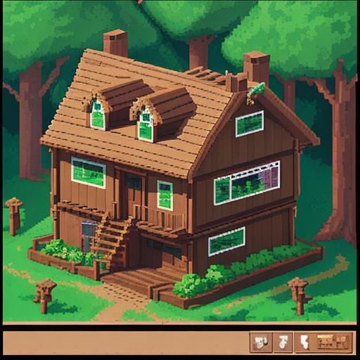 Pixel Art: Wooden House in Forest