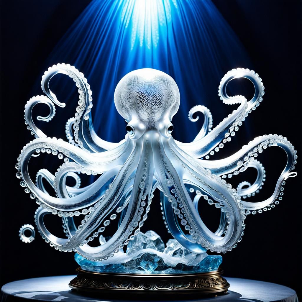 Icy Octopus Sculpture in Arctic Sea, Photorealistic