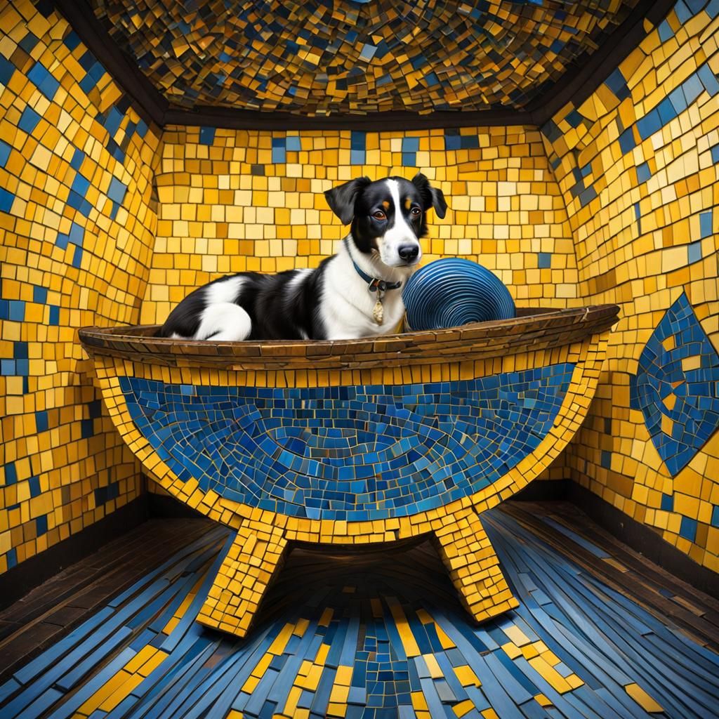 Mosaic Dog in Manger: Dystopian Street Art