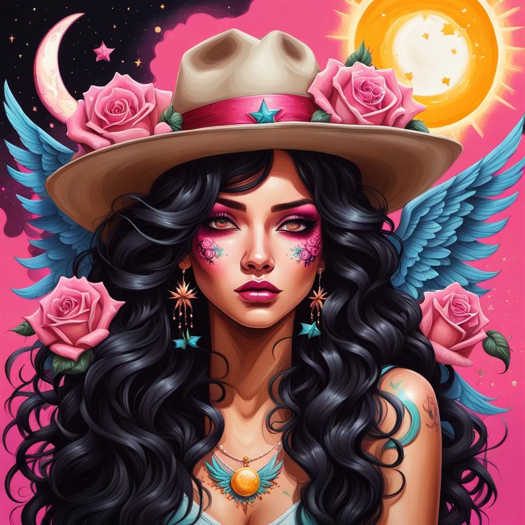 Mexican Girl with Roses in Graffiti Art Style