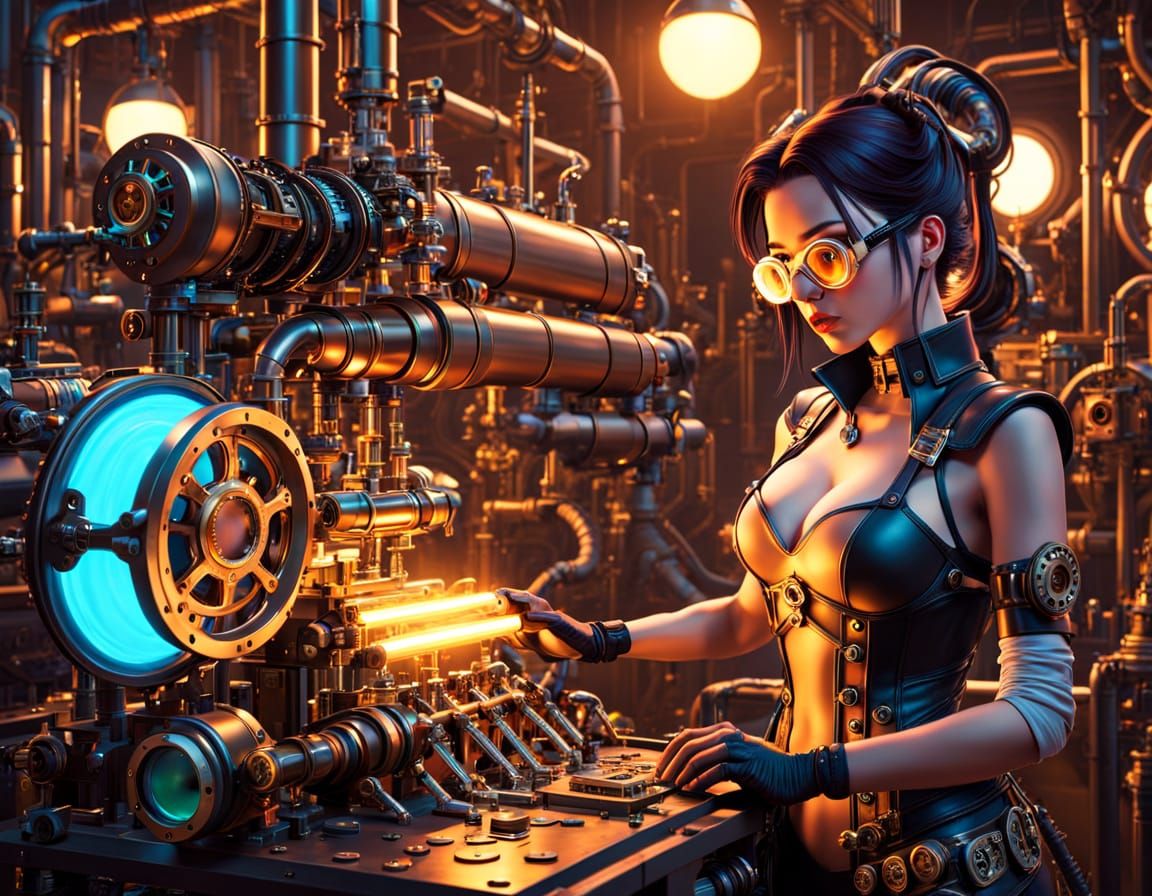 Cyberpunk Inventor Assembles Futuristic Steampunk Machine