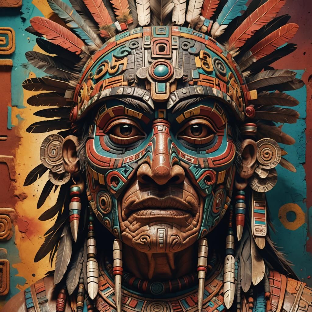 Detailed Aztec Tribal Mask Concept Art