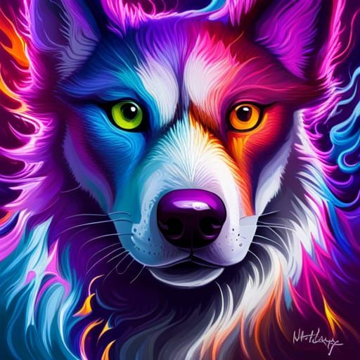 Magical purple fire husky.